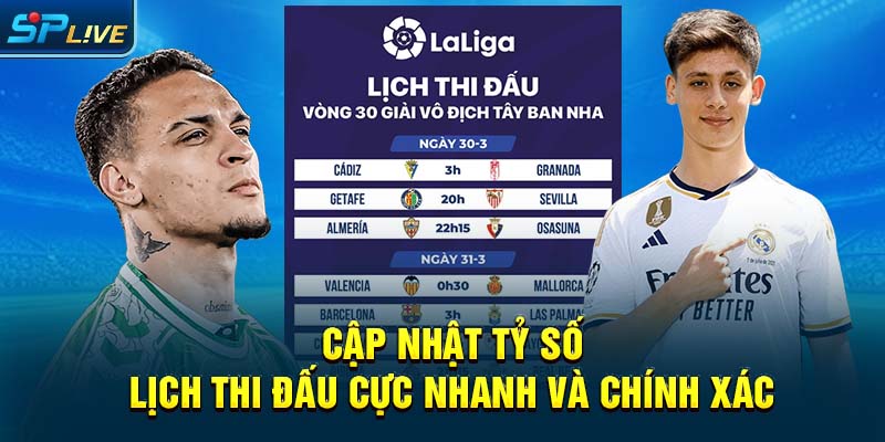 Cập nhật tỷ số, lịch thi đấu cực nhanh và chính xác