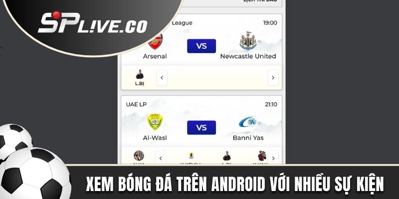 Xem bóng đá trên Android với nhiều sự kiện